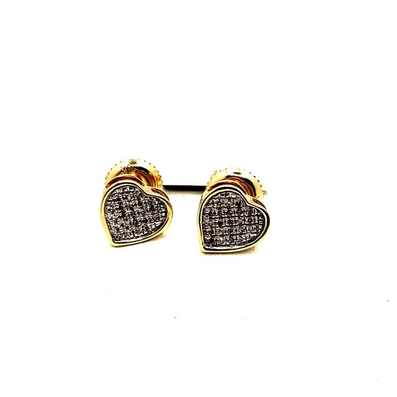 .10ct G SI 10K Yellow Gold Diamond Heart Shaped Fashion Earrings - Picture 2 of 7